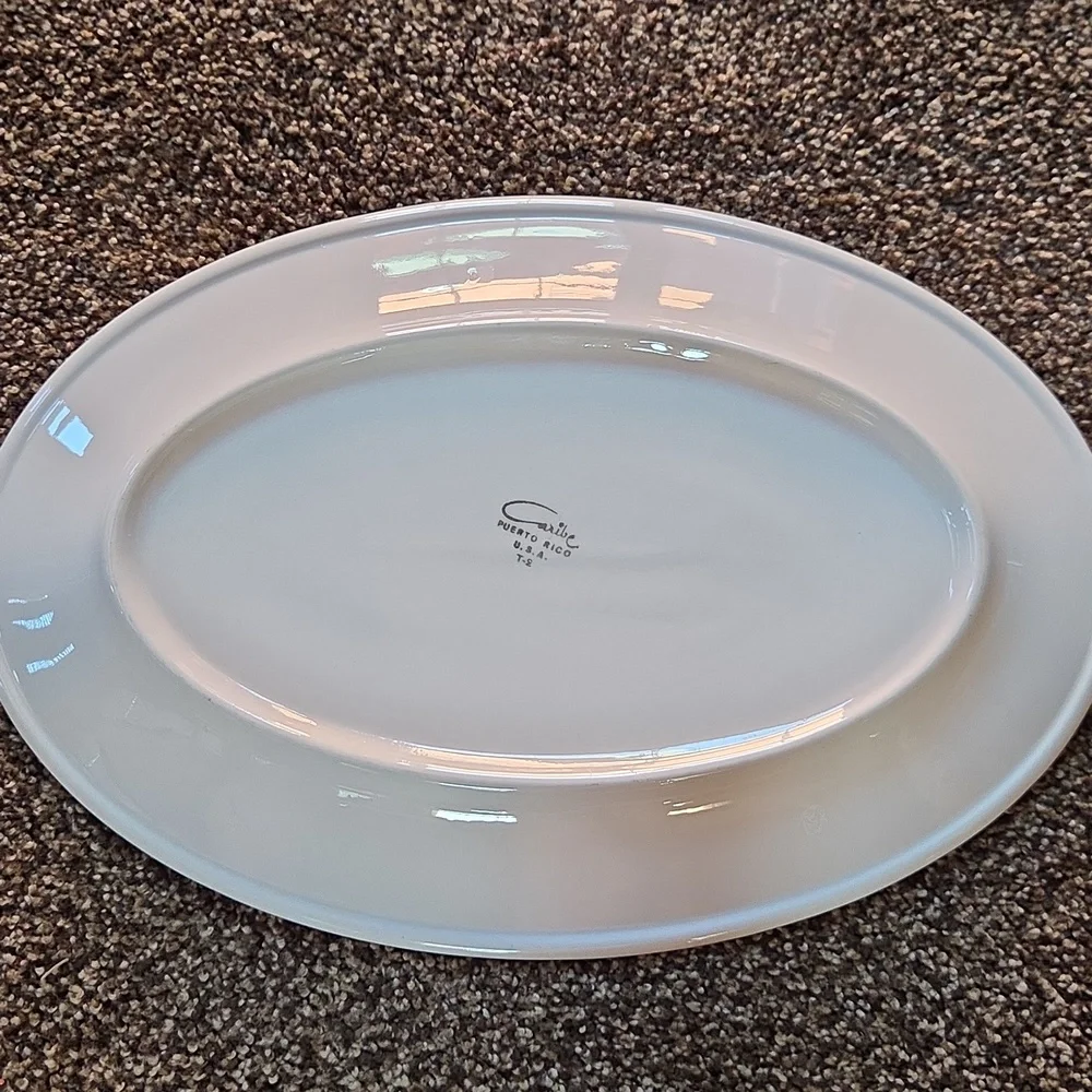 Vintage Restaurant Ware Platter White w/ Green Stripe Caribe Puerto Rico USA